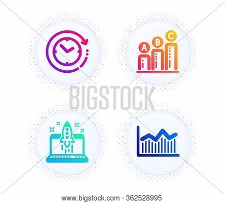 Start Business, Time Change And Graph Chart Icons Simple Set. Button With Halftone Dots. Money Diagr