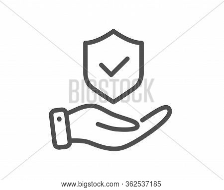 Insurance Hand Line Icon. Risk Coverage Sign. Policyholder Protection Symbol. Quality Design Element