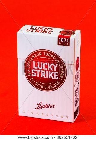 MOSCOW, RUSSIA - APRIL 20, 2020: Lucky strike cigarettes. Illustrative Editorial Photo