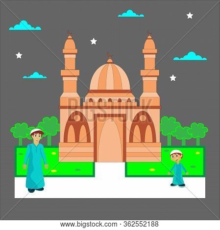 Vector Illustration Of Ramadan Kareem With Mosque Background