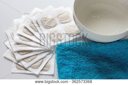 Mustard Leaves For Colds With A Blue Towel And Water Are Ready To Use.