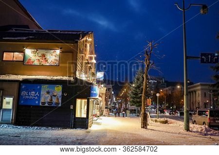 Otaru, Hokkaido, Japan - December 2019 : Area Around Walking Street Of Otaru Main Road City. The Str