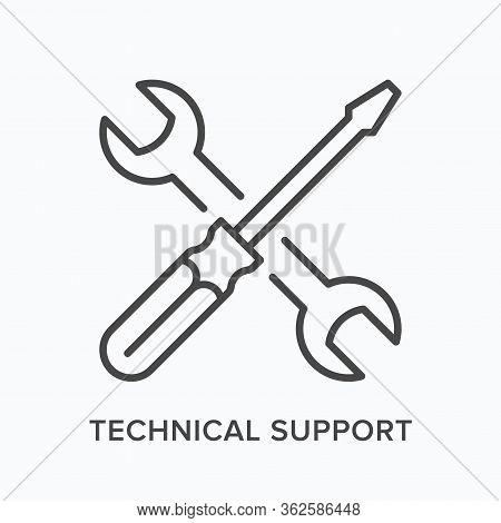 Technical Support Line Icon. Vector Outline Illustration Of Turn-screw And Spanner. Hardware Setting