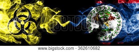 Quarantine In Belize, Belizean. Coronavirus Covid-19 Lockdown. Smoky Mystic Flag Of Belize, Belizean