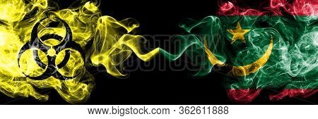 Quarantine In Mauritania, Mauritanian. Coronavirus Covid-19 Lockdown. Smoky Mystic Flag Of Mauritani