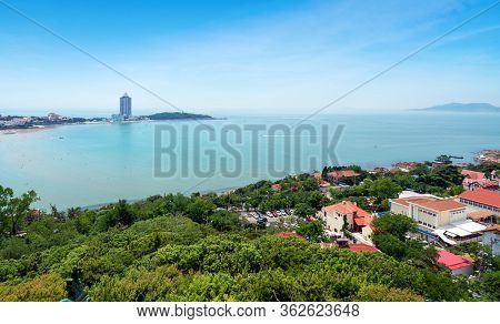 Aerial View Of Qingdao No.1 Bathing Beach From Xiaoyushan Park