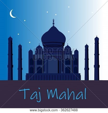 Taj Mahal. A White Marble Mosque Mausoleum Located In Agra, India, On The Banks Of The Yamuna River 