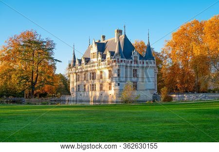 Azay Le Rideau, France - November 13, 2018: The Azay Castle Seen From The Garden