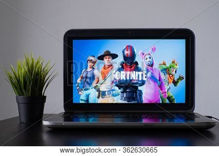 Saint Petersburg, Russia - March 12, 2020: Fortnight Game, On A Laptop Monitor. Entertainment