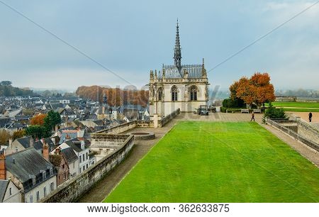 Amboise, France - November 15, 20118: The St Hubert Chapel And The Medieval Country Seen From The Te