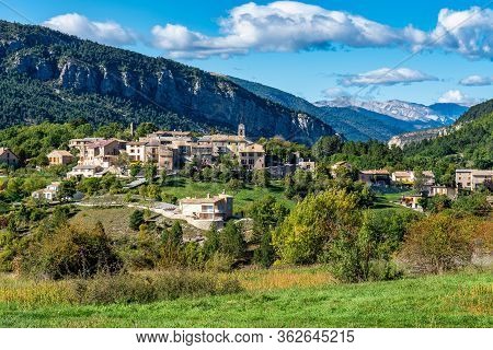 Village Of Saint Julien Du Verdon At Lac De Castillon In Provence, France.