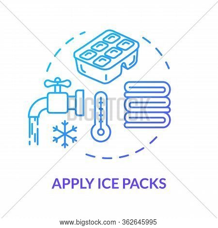 Ice Packs Applying Concept Icon. Traumatism Ambulance, First Aid Step, Hematoma Treatment And Bruise
