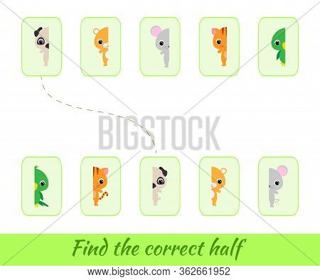 Clip Cards Game Template Find Correct Halves. Matching Game For Children. Educational Activity For P