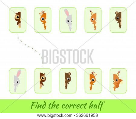 Clip Cards Game Template Find Correct Halves. Matching Game For Children. Educational Activity For P