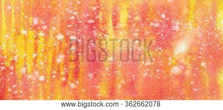Yellow Red Watercolor Background In Hand Drawn Style.