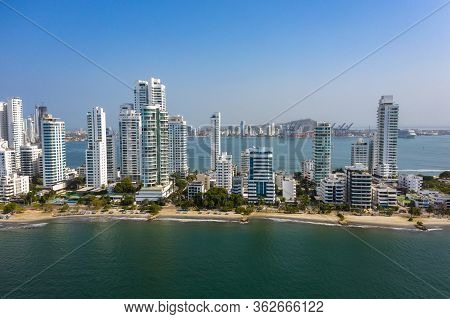 Aerial View Of The Port From The Prestigious Castillogrande District In Cartagena, Colombia