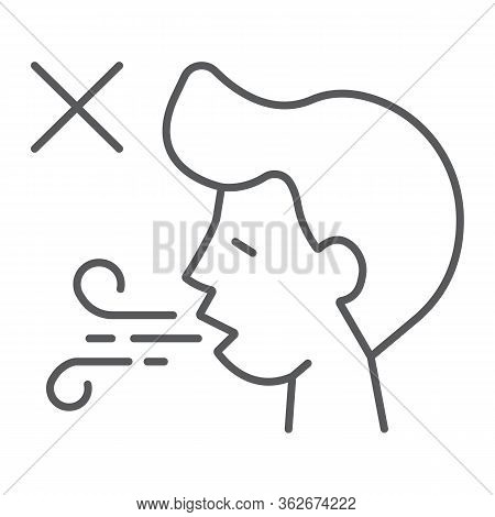 Difficulty Breathing Thin Line Icon, Dysnea And Covid-19, Coronavirus Symptom Sign, Vector Graphics,