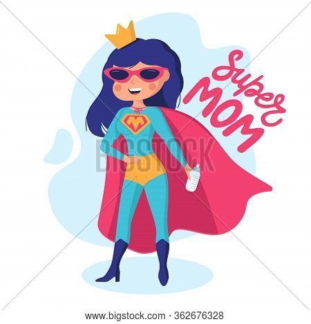 Super Mom Vector Illustration With Baby Bottle