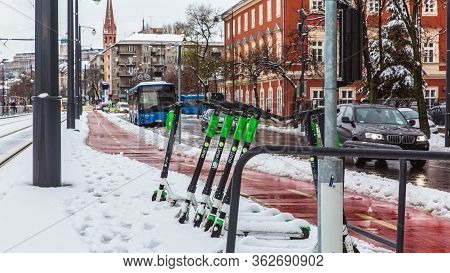 Budapest, Hungary, 2 December 2019: Lime-s Electric Scooter Of The Company Lime In The Street In Bud