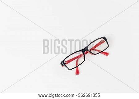 Modern Eyeglass Isolated On White Background. Single Black And Red Eyeglasses.glasses On White Backg