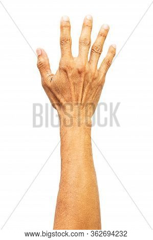 Raising Hand On White Background With Clipping Path