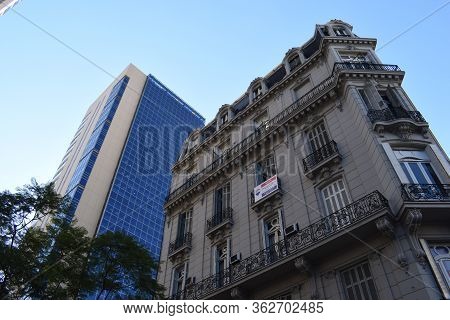 Buenos Aires City, Argentina. June 16, 2018. A View Of Two Different Architectonic Style In Buenos A