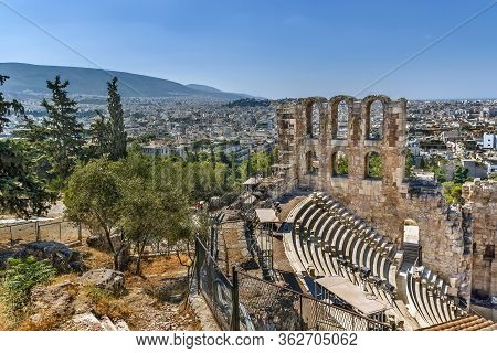 The Odeon Of Herodes Atticus Is A Stone Theatre Structure Located On The Southwest Slope Of The Acro