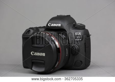 Tokyo, Japan 22.04.2020 - Dslr Camera Canon Mark 5d Iv With Canon Ef-50mm 1.2 Usm And Lens Cap Isola