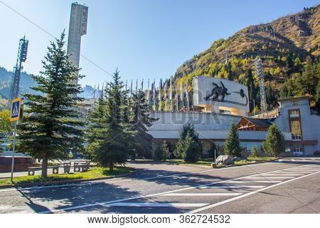 Almaty, Kazakhstan - Oktober, 2, 2019: Famous Skating Rink Medeo In Almaty, Kazakhstan And Tian Shan