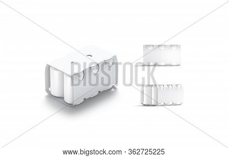 Blank White Six Beer Can Cardboard Pack Mockup, Different Views, 3d Rendering. Empty Aluminum Tin In