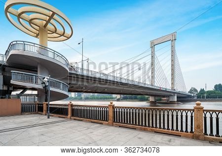 Cityscape Of Minjiang Bridge On The Old Bund, Ningbo, China.
