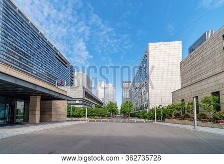 Skyscrapers By The Road In The Financial District, Ningbo, China.