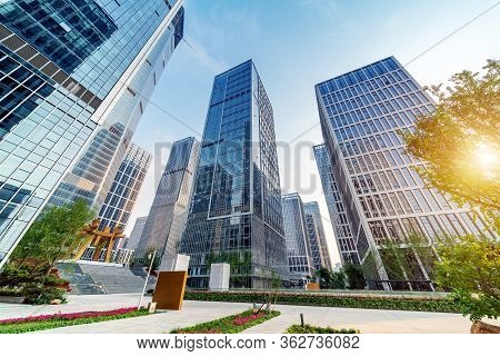 Park Plants And Modern Architecture, Jinan Cityscape, China.