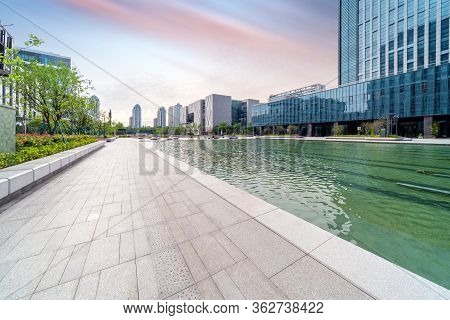 City Square And Modern Buildings, Cityscape Of Ningbo, China.