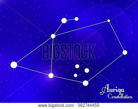 Auriga Constellation. Starry Night Sky. Cluster Of Stars, Galaxy. Deep Space. Vector Illustration