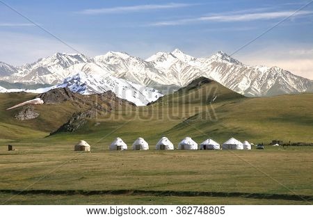 The Ger Camp In A Large Meadow At Song Kul Lake ,  Naryn Of Kyrgyzstan