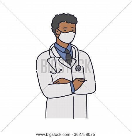 African Doctor In White Coat Wearing Medical Protective Mask
