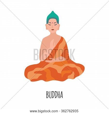 Meditating Buddha Indian Lord Character, Flat Vector Illustration Isolated.