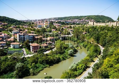 Beautiful View Of Veliko Tarnovo Town And The Tsarevets Fortress, Bulgaria.