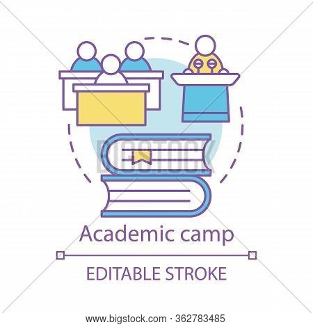 Academic Camp Concept Icon. Knowledge, Educational Club, Community Idea Thin Line Illustration. Shar