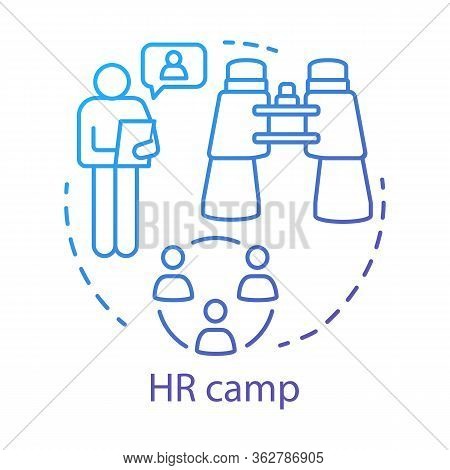 Human Resources Camp Concept Icon. Summer Corporate Club, Community Idea Thin Line Illustration. Com