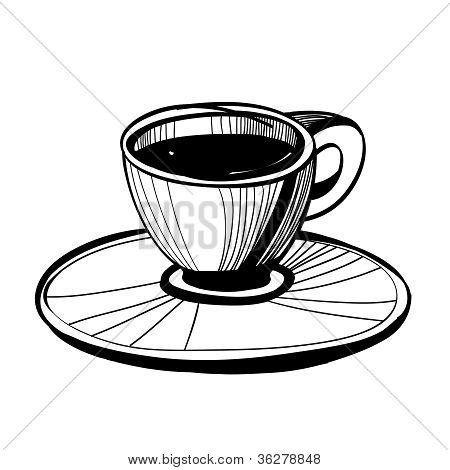 Mustavalkoinen luonnos Coffee Cup