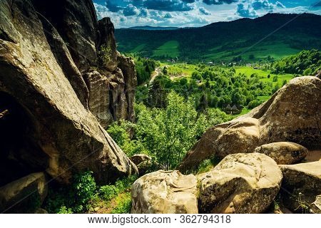 Urich Village,  Lviv Region, Ukraine, May 26, 2019, Museum Tustan Fortress, Truskavets,