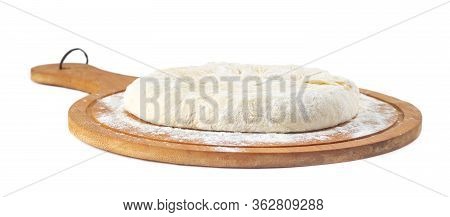 Dough For Georgian Traditional Food Khachapuri On A Wooden Dish On White