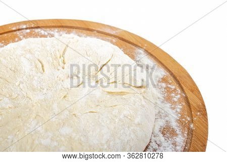Dough For Georgian Traditional Food Khachapuri On A Wooden Dish On White