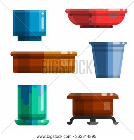 Different Flowerpots, Pots For Flowers, Vases, Ceramics, Trays, Bottles. Big Set In Modern Colorful 