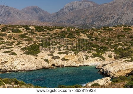 Panoramic View Of A Sea And Islands From The Top Of The Mountain, On The Island Of Crete, Greece.