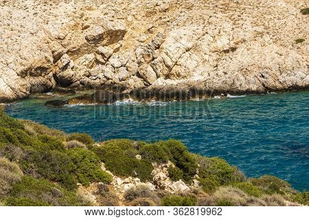 Panoramic View Of A Sea And Islands From The Top Of The Mountain, On The Island Of Crete, Greece.
