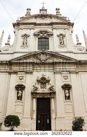 Brescia, Italy - Circa September 2018. Beautiful Architecture Of Catholic Church (chiesa Dei Santi F