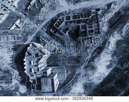 Abandoned construction site of Hospital. (aerial drone image)Abandoned at 1991,during Ukrainian undependence crisis. Kiev Region,Ukraine